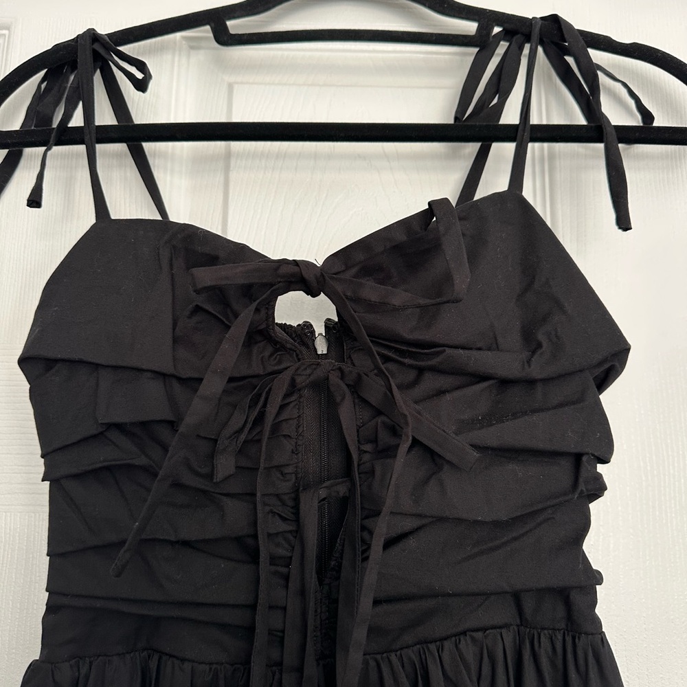 Wayf Black Ruffle Tiered Maxi Dress with Tie Straps Size Small NWT